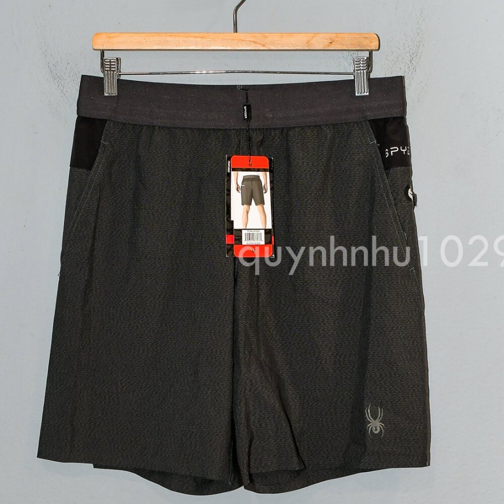 Spyder Men's Proweb Stretch Zippered Pockets Active Shorts in Black color - Picture 2 of 9